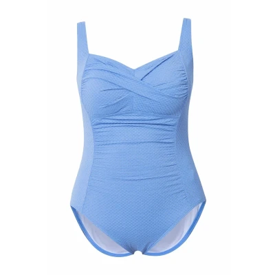 Abbildung von Ulla Popken Metallic Draped Front Sweetheart Neckline Badeanzug, Damen, Größe: 42, Steel blue