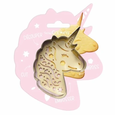 Abbildung von ScrapCooking Einhorn Ausstecher &amp; Stempel Set für Plätzchen, Kekse, Fondant Edelstahl Holz Backform Zubehör Tieren Ostern Geburstag Deko 2094