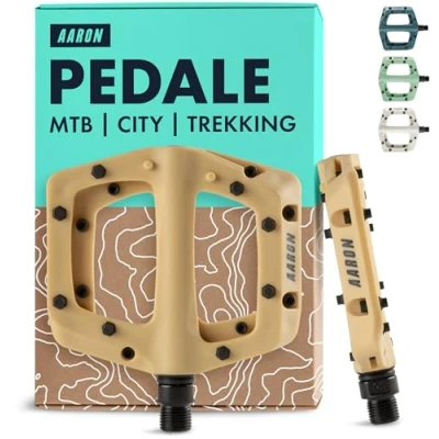 Abbildung von AARON Dirt Pedale aus Kunstoff mit hochwertigen Industrie Kugellager, rutschfest durch Top Grip &amp; Flat Design, Plattform Fahrradpedale für Dirtbike, E Bike, Mountainbike (MTB) Trekking in weiß