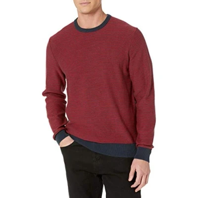 Abbildung von Amazon Essentials Herren Pullover mit Rundhalsausschnitt (in Übergrößen erhältlich), Marineblau Rot Ministreifen, M