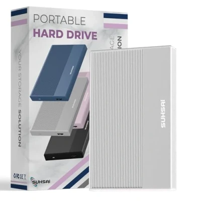 Abbildung von SUHSAI 320 GB Externe Festplatte, tragbare 2,5 Zoll USB 3.0 Speichererweiterung, Backup und Speicherlaufwerk, kompatibel mit Mac, Desktop, Xbox, Spielekonsole (Silber)