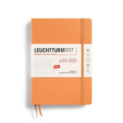 Abbildung von LEUCHTTURM1917 370727 Akademischer Wochenplaner 2025, Medium A5 Hardcover 18 Monats Kalender, liniert Apricot, Englisch
