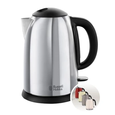 Abbildung von Russell Hobbs Wasserkocher [1,7l, 2400W] Victory Edelstahl poliert (Schnellkochfunktion, herausnehmbarer Kalkfilter, optimierte Ausgusstülle, entnehmbare Füllmengenmarkierung) Teekocher 23930 70