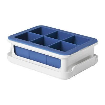 Abbildung von OXO Good Grips Auslaufsichere Eiswürfelform mit Deckel für große Eiswürfel Silikon weiß/dunkelblau