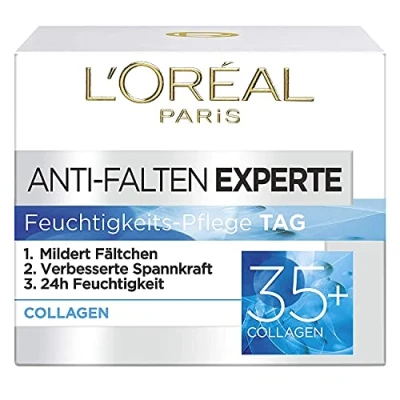 Abbildung von L&#039;Oréal Paris Feuchtigkeitspflege für das Gesicht, Pflegende Anti Aging Creme mit Kollagen Biosphären, Mildert Fältchen und spendet 24H Feuchtigkeit, Falten Experte 35+, 1 x 50ml