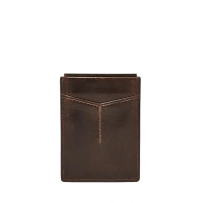 Abbildung von Fossil Herren Leder Minimalistische Magnetische Kartenhülle mit Geldklammer Vordertasche Brieftasche, Derrick Dunkelbraun, Einheitsgröße