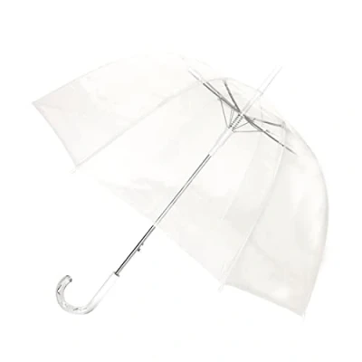Abbildung von SMARTBULLE Regenschirm Lang Transparent Glockenform; Solide; Automatische Öffnung; Durchmesser=85cm; Transparenter Griff; Damenregenschirm; Weisse Umrandung.