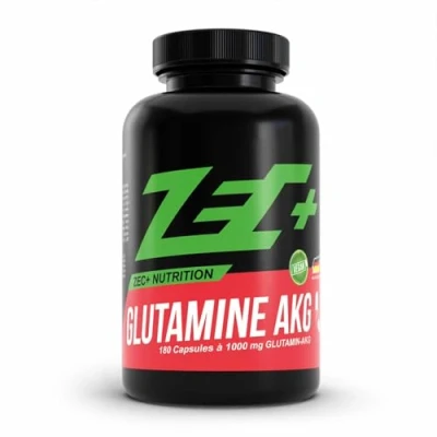 Abbildung von Zec+ Nutrition Glutamin AKG 180 Kapseln mit 1000 mg L Alphaketoglutarat, enthält hochdosiertes Aminosäuren Pulver Made in Germany