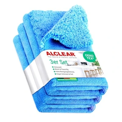 Abbildung von ALCLEAR 820203K_3 3er Set Mikrofasertücher für Hochglanzküchen, Microfaser Küchentuch, Geschirrtuch Küche, 40x40 cm, reinigt ohne Kratzer und Streifen