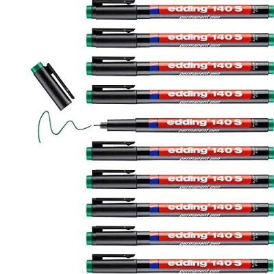 Abbildung von edding 140 S Permanenter Folienschreiber grün 10 Stifte Rundspitze 0,3 mm Stift zum Schreiben auf Glas, Kunststoff, Folien und glatten Oberflächen schnelltrocknend, wisch wasserfest