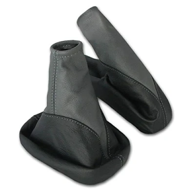 Abbildung von L &amp; P Car Design L&amp;P A104 6 Set Schaltsack Schaltmanschette + Handbremsmanschette 100% Echtleder Leder Schwarz Grau Ersatzteil für Opel Corsa C