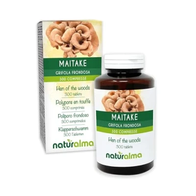 Abbildung von Maitake oder Klapperschwamm (Grifola frondosa Polyporus frondosus) Pilz Naturalma 150 g 300 Tabletten Nahrungsergänzungsmittel Natürlich und Vegan