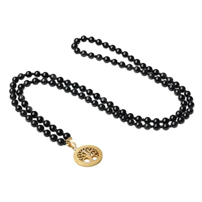 Abbildung von COAI Geschenkideen Unisex Verknotete 108 Mala Kette Meditationskette Gebetskette aus Regenbogen Obsidian mit Lebensbaum Charm