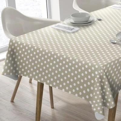 Abbildung von Wachstuch Tischdecke Abwaschbar Eckig 140 x 200 cm Punkte Beige