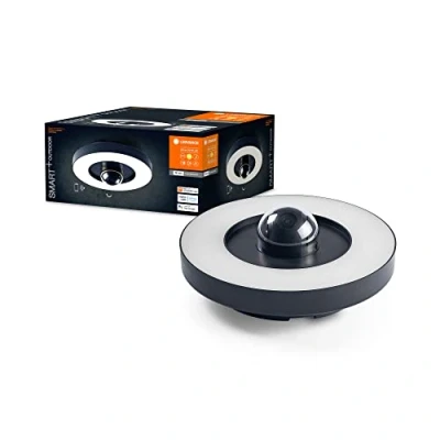 Abbildung von LEDVANCE SMART+ Outdoor Wand &amp; Deckenleuchte + Kamera, warmweißes LED Licht (3000K), hochwertiges Polycarbonatgehäuse in dunkelgrau, integrierter Lautsprecher, Memory Card, smarte WIFI Technologie
