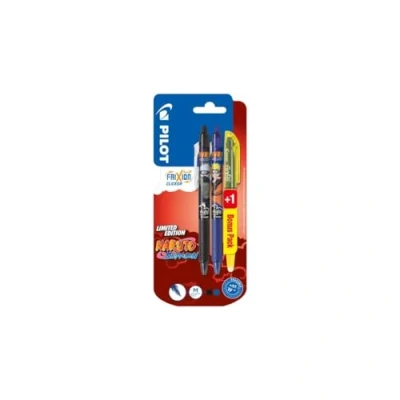 Abbildung von PILOT FriXion Clicker 0.7 Naruto Shippuden Limited Edition Radierbarer, nachfüllbarer Gel Tintenroller mit thermosensitiver Tinte, 2 Stifte (Schwarz &amp; Blau) + 1 Light (Gelb)