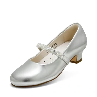 Abbildung von DREAM PAIRS Mädchen Mary Jane Strap Flache Schuhe Ballerinas Prinzessin Schulschuhe,Size 36,Silber,SDFL2403K