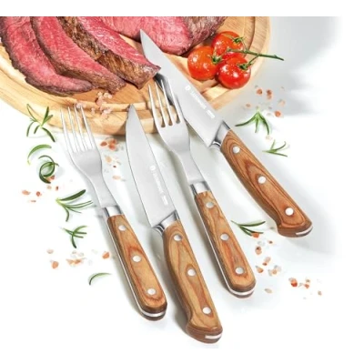 Abbildung von Zassenhaus Steakbesteck 2er Set mit Griffen aus Pakkaholz, in Geschenkbox Holz