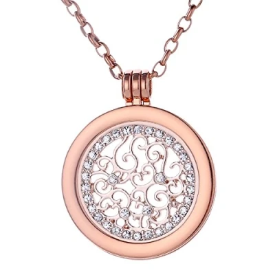 Abbildung von Morella Damen Halskette Rosegold 70 cm Edelstahl mit Anhänger und Coin 33 mm Zirkonia Ornament in Schmuckbeutel