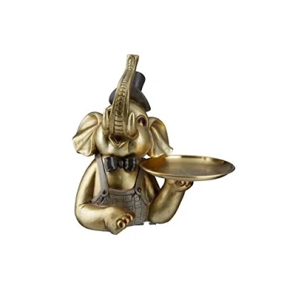Abbildung von GILDE Deko Figur Skulptur Elefant mit Zylinder Tierfigur aus Kunstharz Dekoration Wohnzimmer Farbe: Gold Höhe 29 cm
