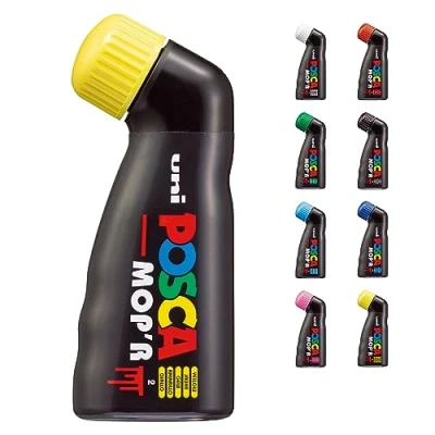 Abbildung von POSCA uni ball 183207 Marker MOP&#039;R PCM 22, runde Stempelspitze 3 19 mm, gelb, 1 Stück, ergonomische Form