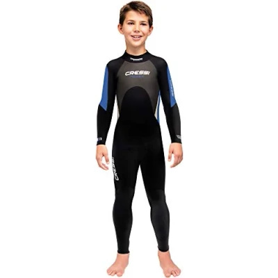 Abbildung von Cressi Kinder Morea Jr Monopiece Wetsuit Neoprenanzug Junior Einteiliger Neopren 3mm Ultrastretch, Schwarz/Blau/Grau, M (10/11 Jahre)