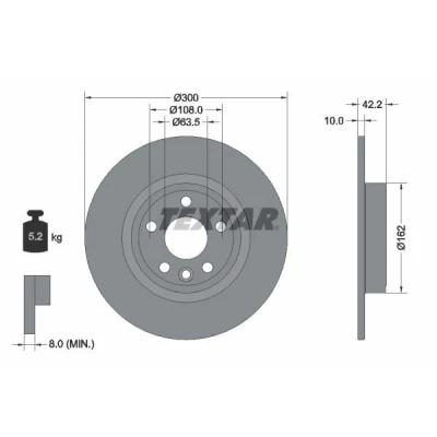 Abbildung von TEXTAR PRO 92293803 Bremsscheibe 300 10 05/06 108 voll beschichtet ohne Radbefestigungsbolzen, Radnabe LAND ROVER: Discovery Sport