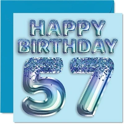 Abbildung von Stuff4 Geburtstagskarte zum 57. Geburtstag für Männer Blauer Glitzer Partyballon Happy Birthday Karten 57 Jahre alten Mann, Onkel, Großvater, Vater, Opa Oma, 145 mm x mm, alte