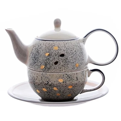 Abbildung von Tea for one Set &quot;Sao&quot; Keramik mit Goldauflage 4 teilig, Kanne: 0,4 l, Tasse: 0,2 l