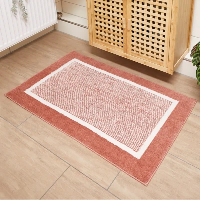 Abbildung von andiamo Badematte rutschfest Maui Badezimmerteppich weich und flauschig Duschvorleger für Badezimmer Badteppich waschbar 40 x 60 cm Rostrot