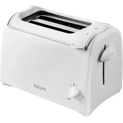 Abbildung von Krups Toaster Pro Aroma, Kurzschlitz Toaster, 2 Schlitze, 6 Bräunungsstufen, Vorrichtung zum Anheben und Erwärmen von Brötchen, KH151110, Weiß