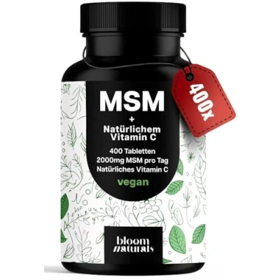 Abbildung von MSM Kapseln Hochdosiert 400 Tabletten 2000 mg + Natürliches Vitamin C Vegan &amp; Produziert in Deutschland