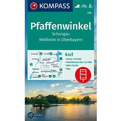 Abbildung von KOMPASS Wanderkarte 179 Pfaffenwinkel, Schongau, Weilheim i. OB 1:50.000: 4in1 mit Aktiv Guide und Detailkarten inklusive Karte zur ... der App. Fahrradfahren. Langlaufen.