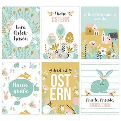 Abbildung von Papierdrachen 12 Osterkarten zum Sammeln und Verschicken liebevoll gestaltetes Postkarten Set Frühling Türkis Grußkarten