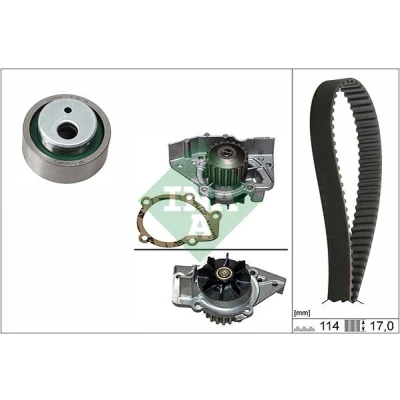 Abbildung von INA 530 0258 31 Wasserpumpe + Zahnriemensatz mit PEUGEOT: 406 Saloon, 605 306 Hatchback, CITROËN: Synergie