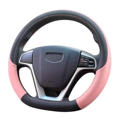 Abbildung von Pahajim Lenkradbezug Leder 37 38cm Lenkradhülle D Form Anti Rutsch Flachem Boden Lenkradschoner Atmungsaktiver Lenkradschutz Geeignet für Auto/Jeep/SUV