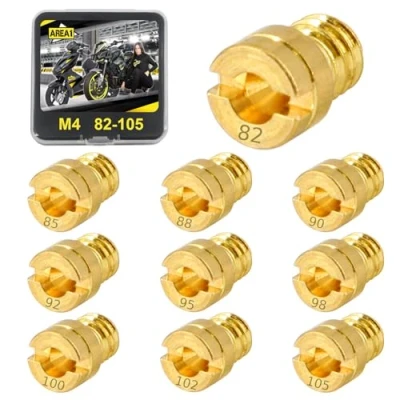 Abbildung von Area1 10 Stück Universal Vergaser Düsen Set M4, 4mm Hauptdüsen Set, 82, 85, 88, 90, 92, 95, 98, 100, 102, 105 Für GY6 China 4T 139 QMB/QMA (Typ M4 / 82 105/10 Stk)