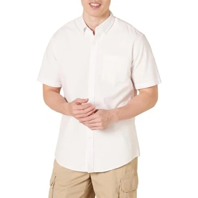Abbildung von Amazon Essentials Herren Kurzärmeliges Oxford Hemd mit Brusttasche, Normale Passform, Weiß, XXL