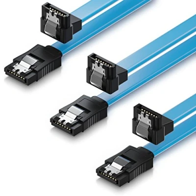 Abbildung von deleyCON 3x 50cm SATA III Kabel S ATA 3 Datenkabel 6 GBit/s Verbindungskabel Anschlusskabel für HDD SSD Metall Clip 1x Gerade 90 L Type Stecker Blau