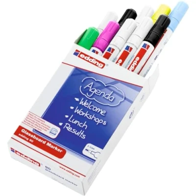 Abbildung von edding 90 Glasboardmarker bunte Farben 10 Glasboard Stifte Rundspitze 2 3 mm Fensterstift abwaschbar zum Schreiben und Markieren auf Glasoberflächen, Fenster, Glasboards trocken abwischbar