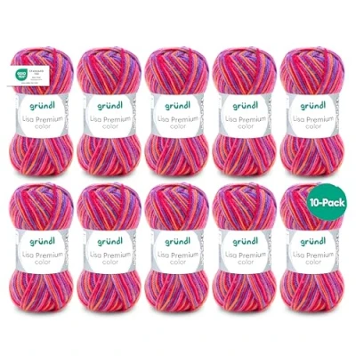 Abbildung von Gründl Lisa Premium color (Strick &amp; Häkelgarn mit wollähnlichem Charakter aus 100 % Polyacryl, 50 g / 133 m, Nadelstärke: 3,5 4,5, 10 x g), lila pink orange