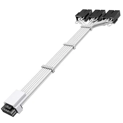 Abbildung von AsiaHorse PCIE 5.0 GPU 16AWG PC Netzteile Verlängerungskabel, 12VHPWR Power Sleeved Cable Extension, 16Pin (12+4) zu 3 * 8Pin für RTX 3090Ti/4070Ti/4080/4090, 30CM, Weiß