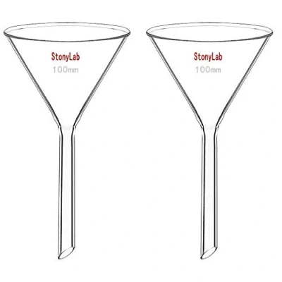 Abbildung von StonyLab 2 Stück Glastrichter Labor Borosilikatglas Trichter, Glass Funnel Kurzer Stiel 100mm Durchmesser, Stiellänge, Borosilicate Labortrichter