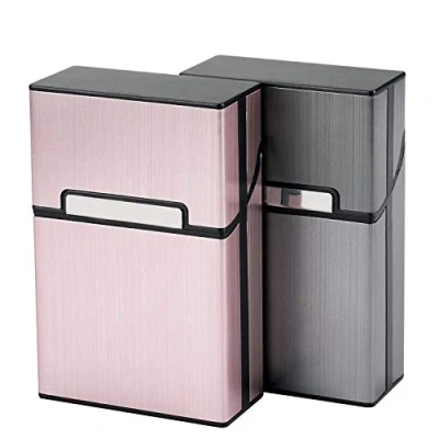 Abbildung von Sinzau Zigarettenetui Aluminium für Zigaretten der Ganzen Packung 20 Stück, Anti Extrusion, Spritzwassergeschützt, 2 Stück Grau &amp; Rosenrot (Mehrweg)