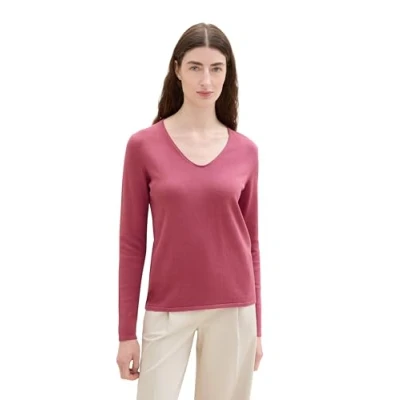 Abbildung von TOM Tailor Basic Vneck Strickpullover, Damen, Größe: Medium, Pink velvet