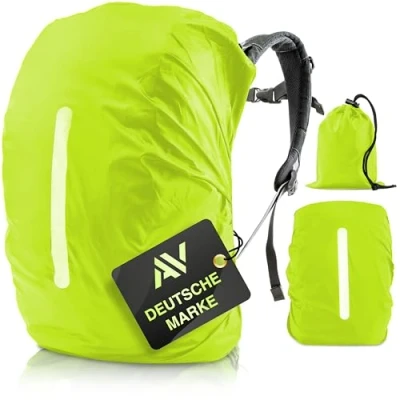 Abbildung von AVANA Regenschutz für Rucksäcke mit Reflexstreifen (10 70L) wasserdichte Regenhülle Schulranzen Reflektor Rucksack Cover reflektierender Rucksacküberzug Neongrün