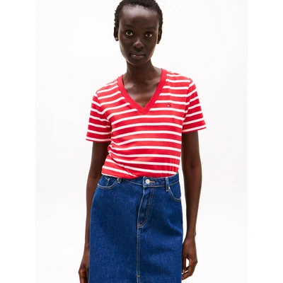 Abbildung von Tommy Hilfiger NEW SLIM CODY Tshirt basic Primary red/ecru, Damen, Größe: Small, red/ecru