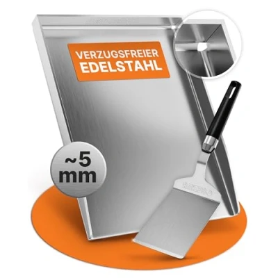 Abbildung von AMZBBQ® Premium Plancha Set für WEBER GENESIS 2 / BROIL KING IMPERIAL &amp; REGAL ca. 5 mm massiver Edelstahl 20% stärker als herkömmliche Planchas Grillplatte Gasgrill inkl. Grillspachtel