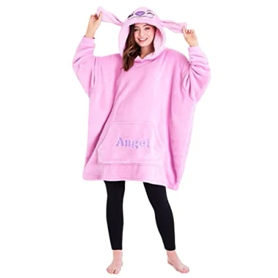 Abbildung von Disney Oversize Pullover Damen, Lilo und Stitch Kuschel Kapuzenpullover Damen Teenager Geschenke für Frauen (Rosa Angel)