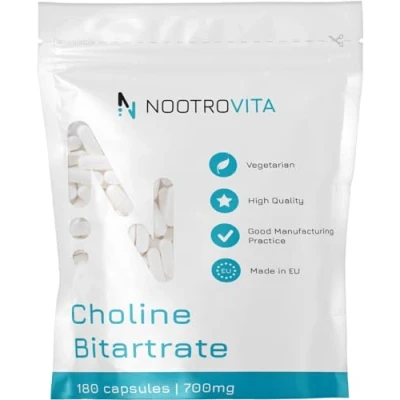 Abbildung von Cholin Hochdosiert 700mg 180 Kapseln 6 Monate! Für Leberfunktion, Gedächtnis, Gehirn und Konzentration Vegan Bitartrat Hergestellt in ISO Zertifizierten Betrieben Nootrovita